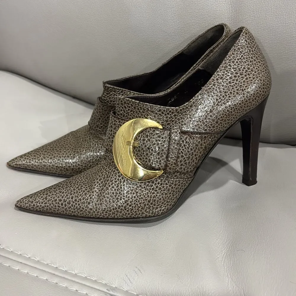 Nadia Neri Gold Buckle metallic Pointed Toe Heels